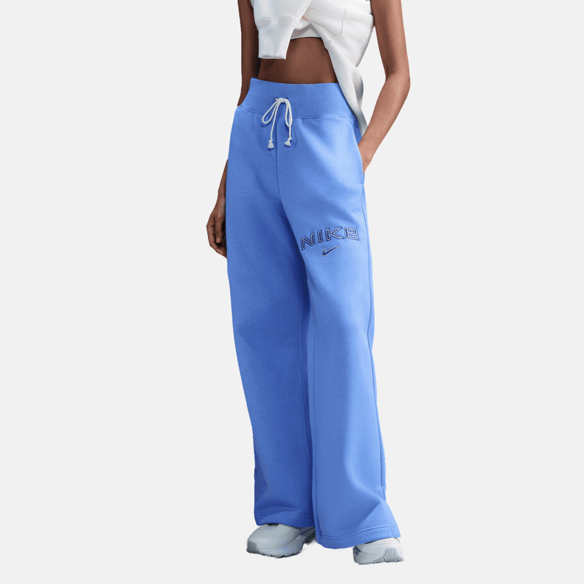 Nike Women's Sportswear Phoenix Fleece Blue High-Waisted Wide-Leg Logo Pants