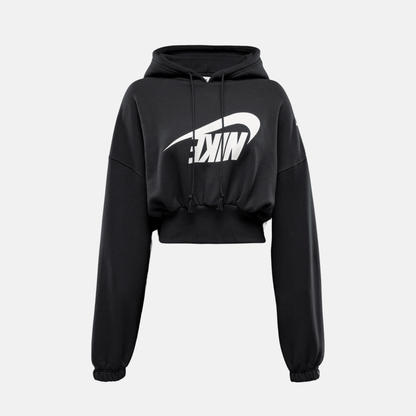 Nike Women's Sportswear Black Oversized Cropped French Terry Pullover Hoodie