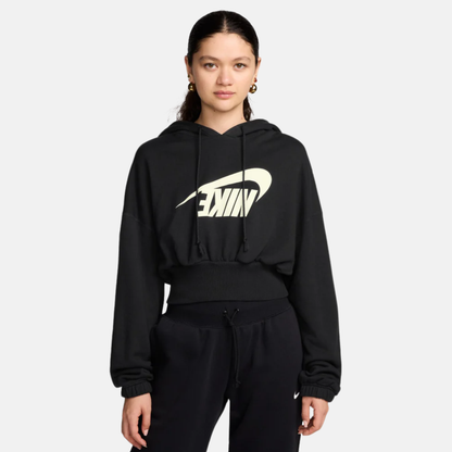 Nike Women's Sportswear Black Oversized Cropped French Terry Pullover Hoodie