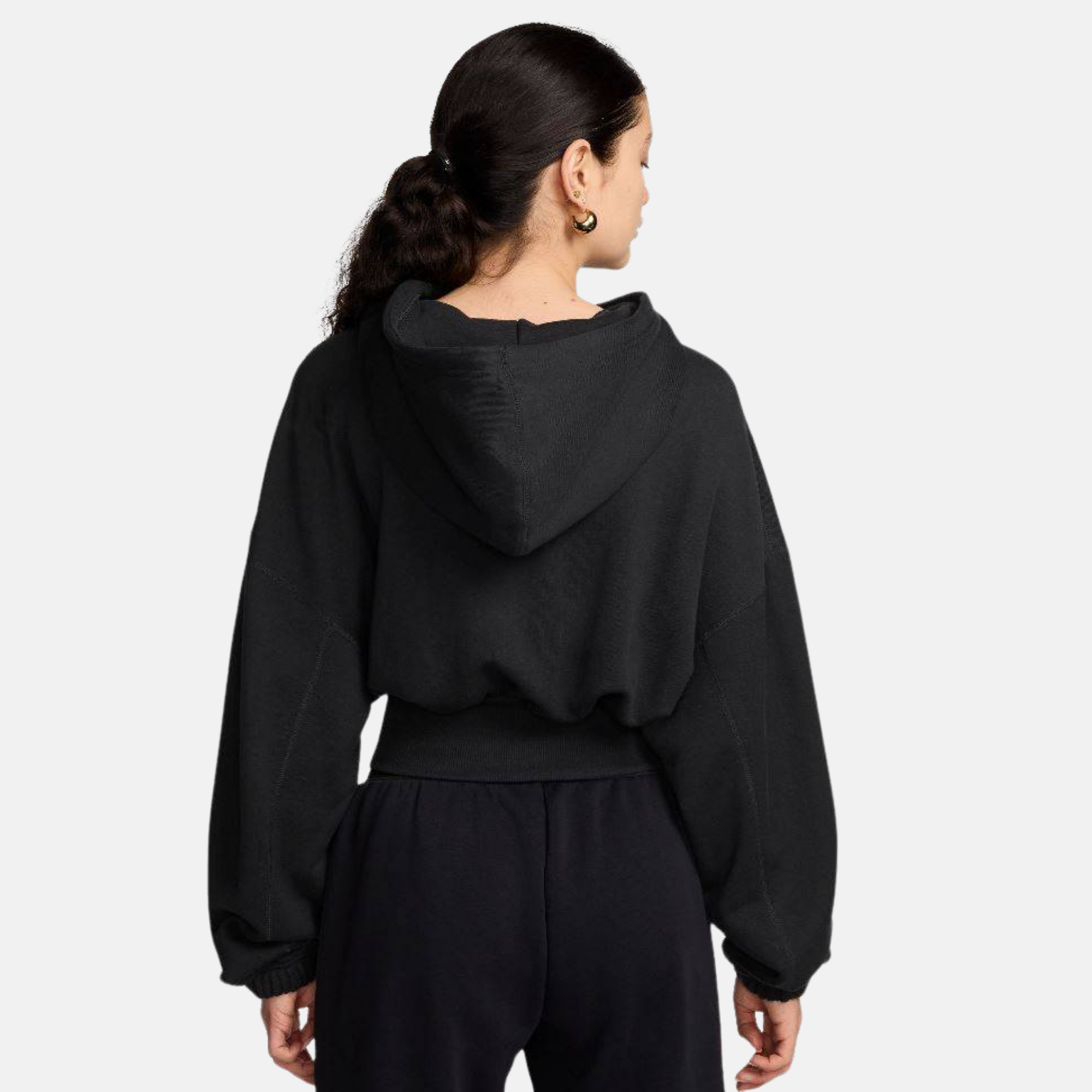 Nike Women's Sportswear Black Oversized Cropped French Terry Pullover Hoodie