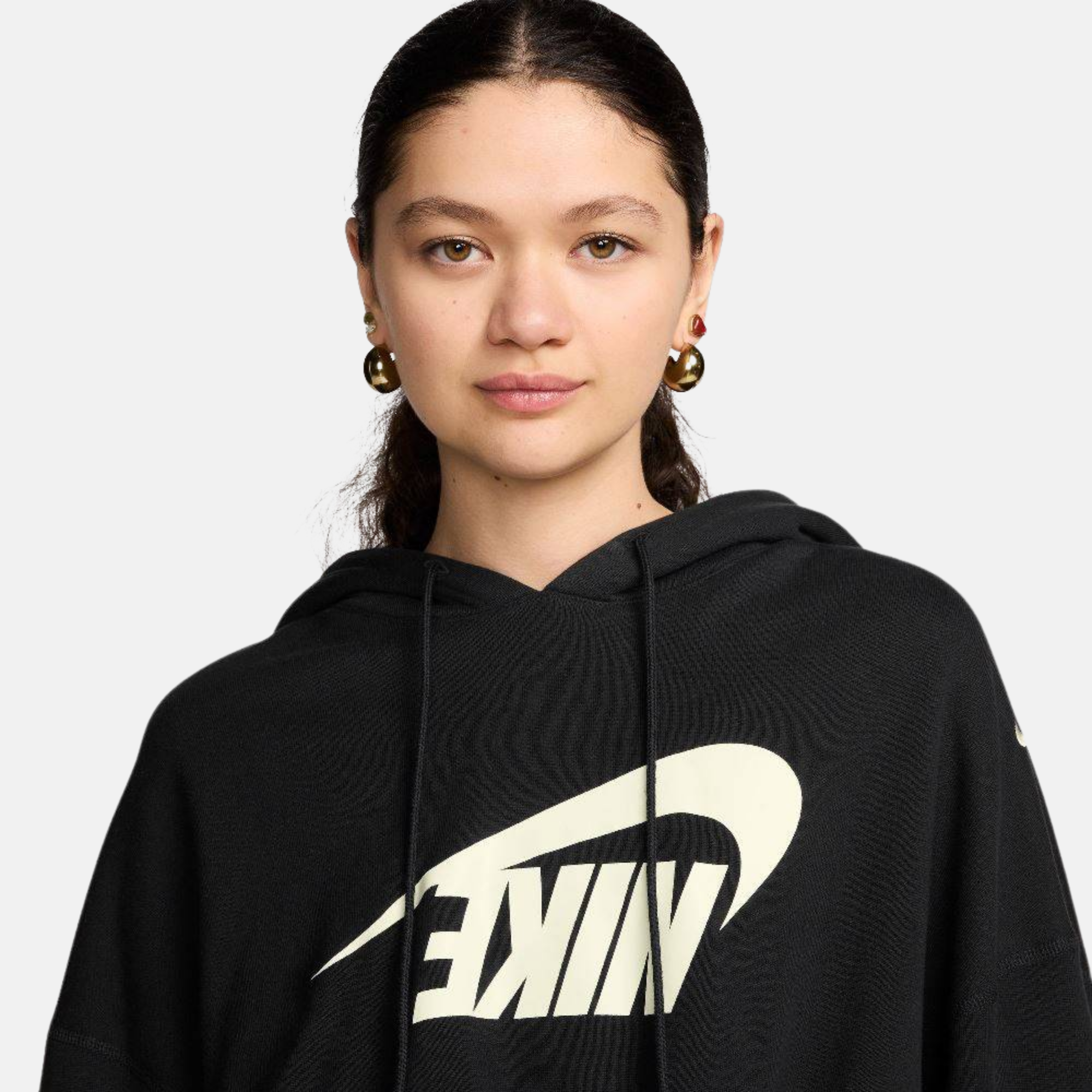 Nike Women's Sportswear Black Oversized Cropped French Terry Pullover Hoodie