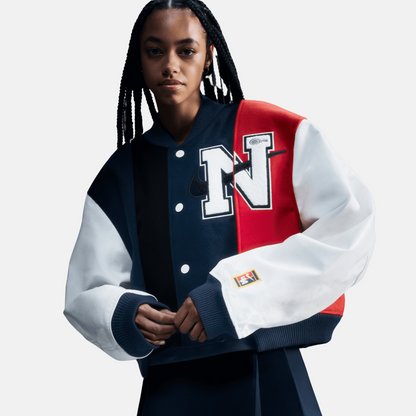 Nike Women's By Yoon Oversized Varsity Jacket – Puffer Reds Nike Women's By Yoon Oversized Varsity Jacket – Puffer Reds