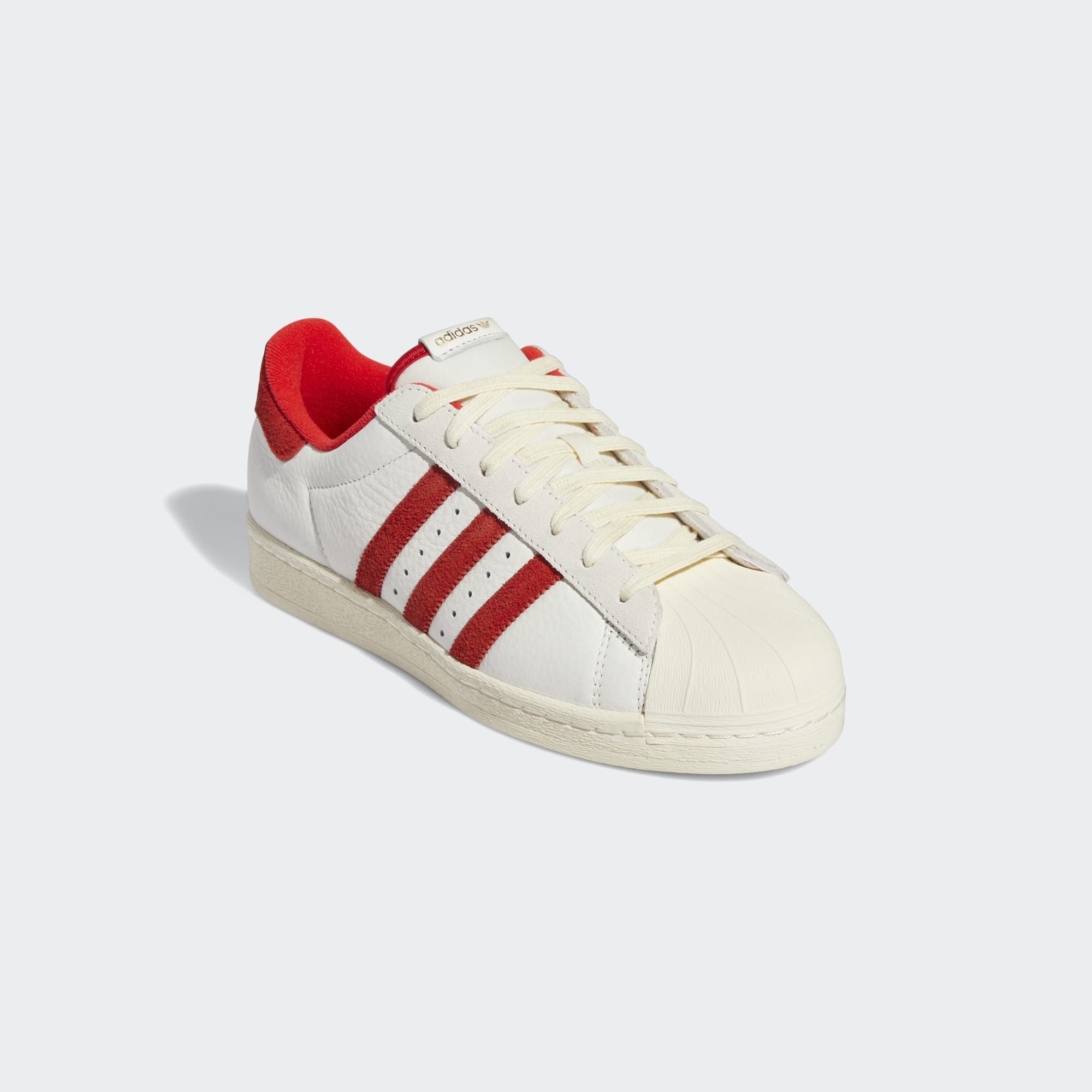 Red and cheap white adidas superstars