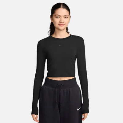 Nike Women's Sportswear Chill Knit Black Slim Long-Sleeve Cropped Top