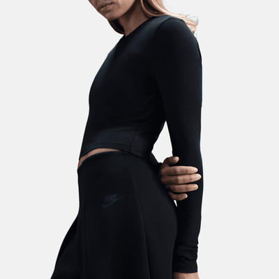 Nike Women's Sportswear Chill Knit Black Slim Long-Sleeve Cropped Top