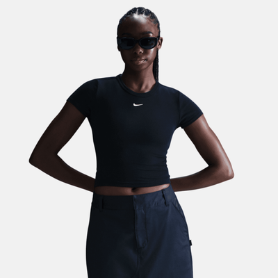 Nike Women's Sportswear Chill Knit Black Short-Sleeve Cropped Mini-Rib Top