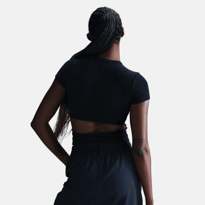 Nike Women's Sportswear Chill Knit Black Short-Sleeve Cropped Mini-Rib Top