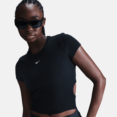 Nike Women's Sportswear Chill Knit Black Short-Sleeve Cropped Mini-Rib Top