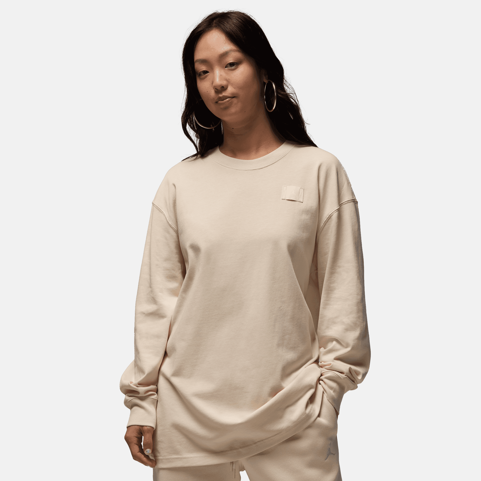 Air Jordan Women's Oversized Light Brown Long-Sleeve T-Shirt