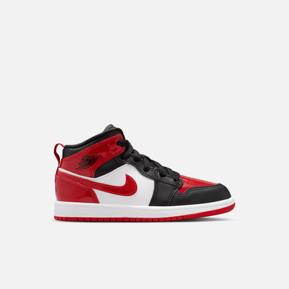 Air Jordan Kids' 1 Mid SE Patent Bred Toe (PS)