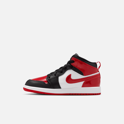 Air Jordan Kids' 1 Mid SE Patent Bred Toe (PS)