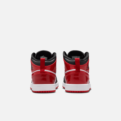 Air Jordan Kids' 1 Mid SE Patent Bred Toe (PS)