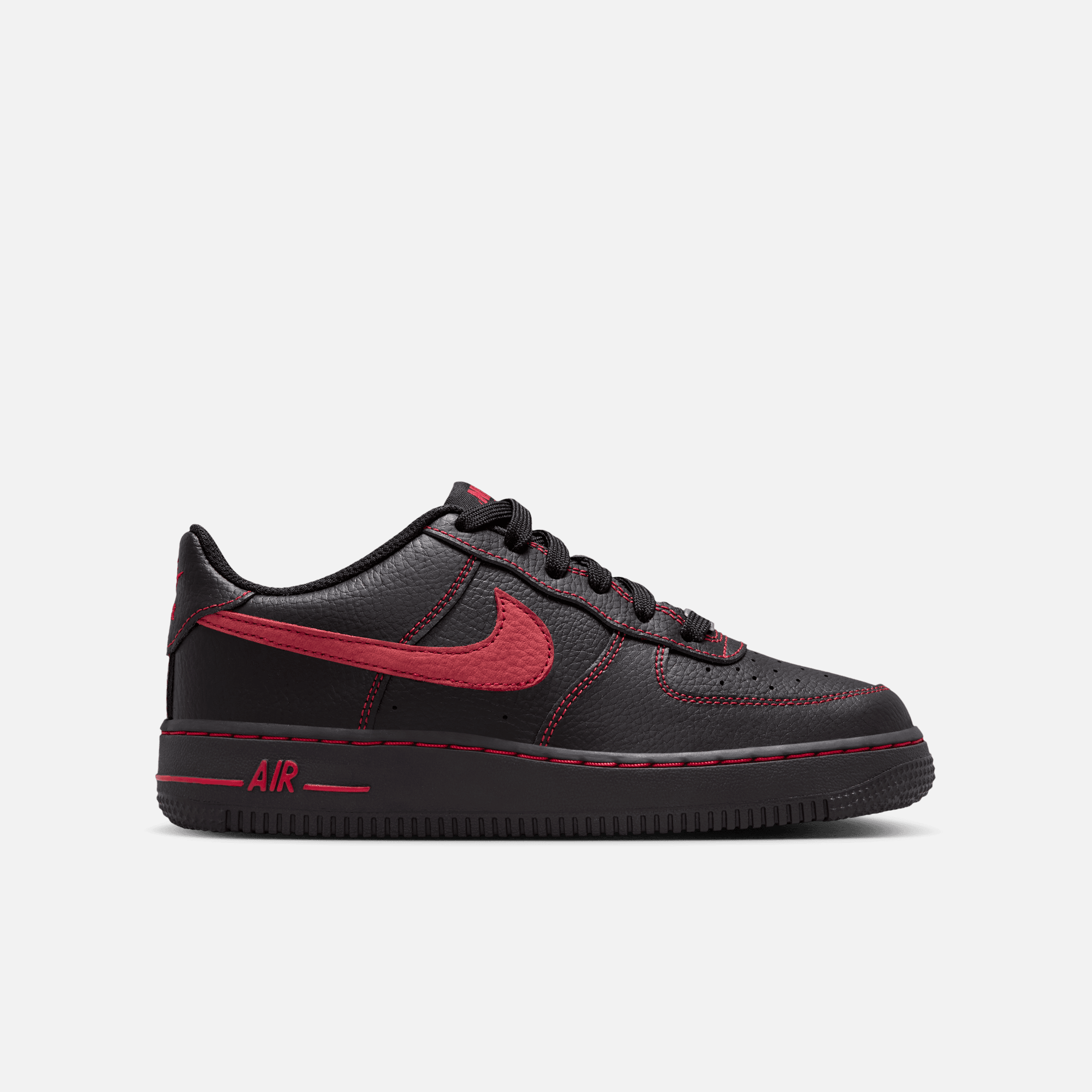 Nike Big kids' Air Force 1 Low LV8 Black Red Stitch (GS)