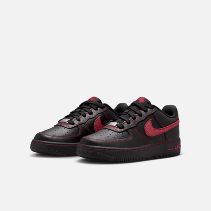 Nike Big kids' Air Force 1 Low LV8 Black Red Stitch (GS)
