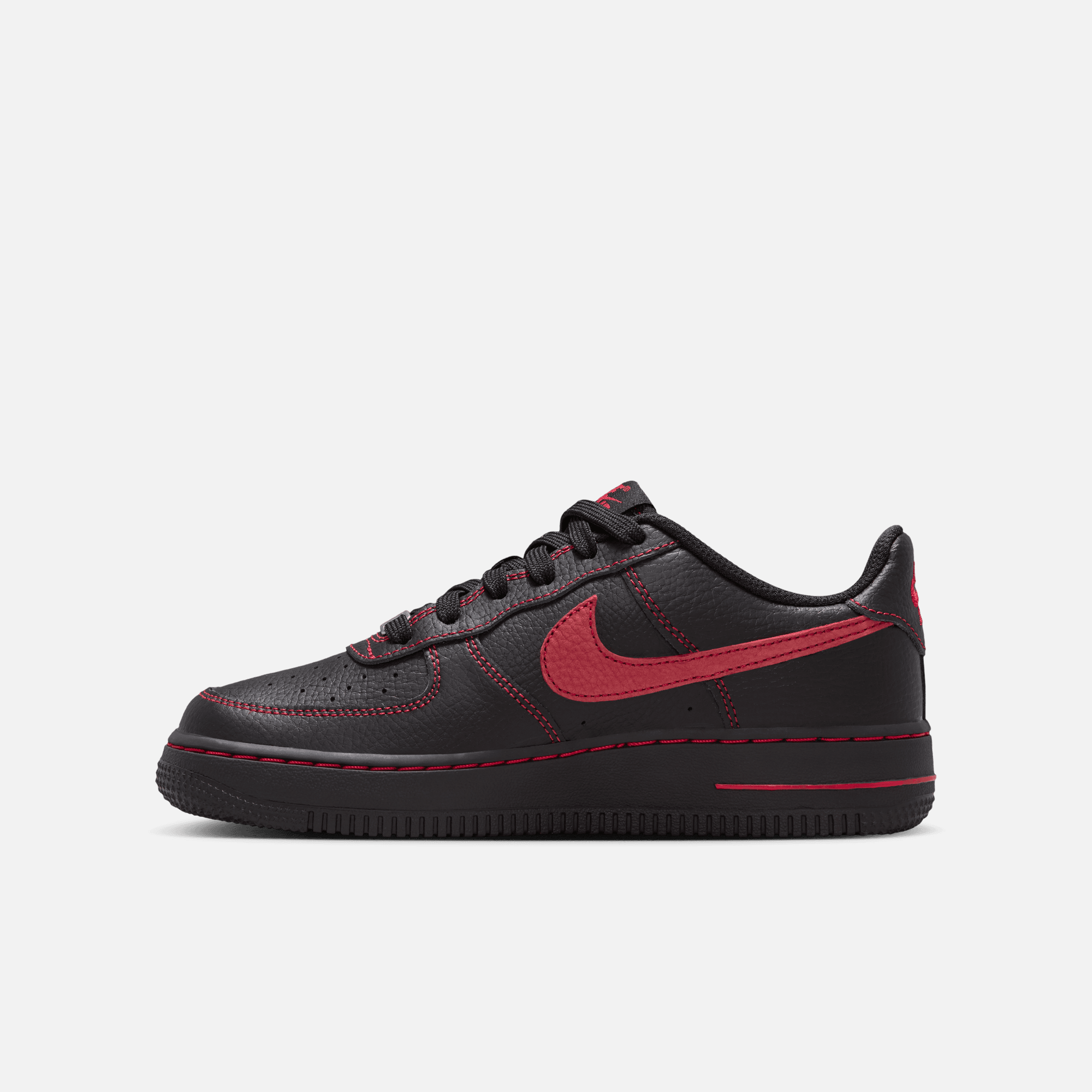 Nike Big kids' Air Force 1 Low LV8 Black Red Stitch (GS)