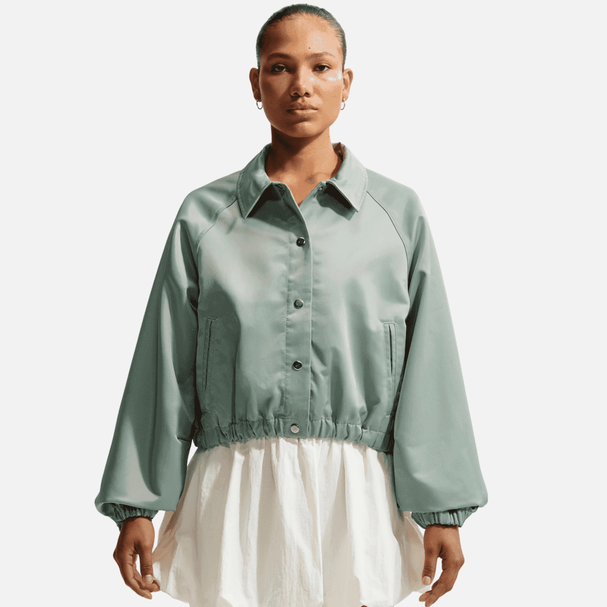 Nike Women's Oversized Green Satin Coaches Jacket