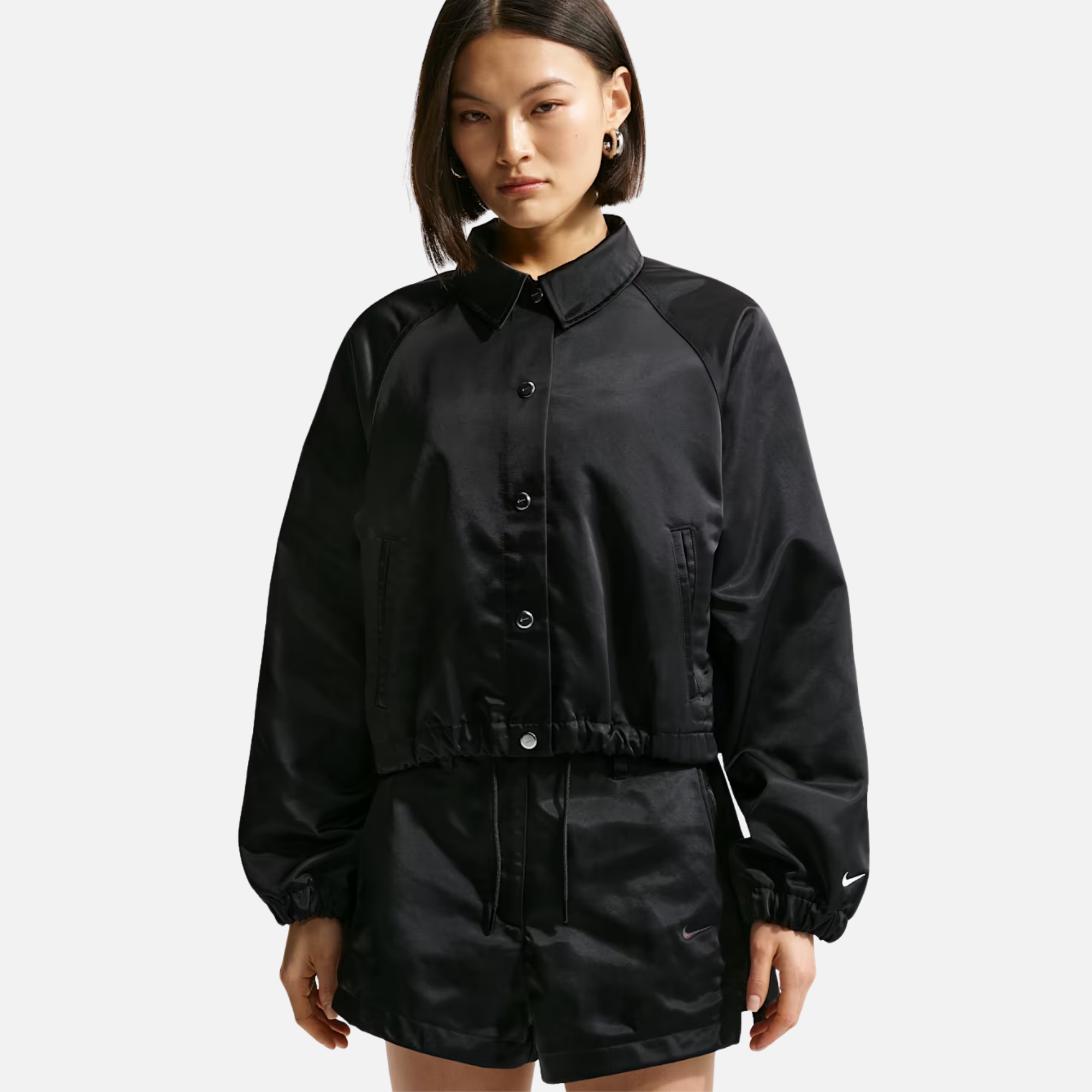 Nike Women's Oversized Black Satin Coaches Jacket