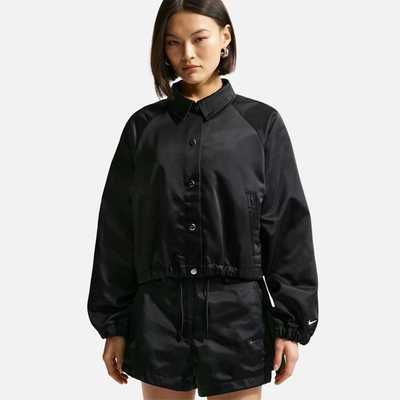Nike Women's Oversized Black Satin Coaches Jacket