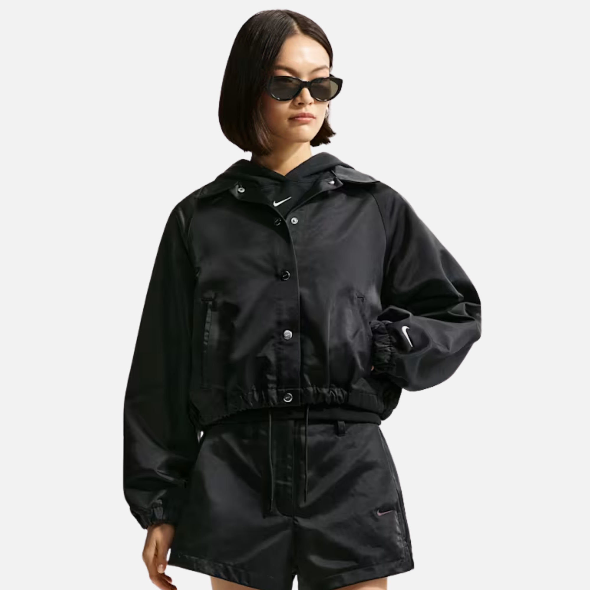 Nike Women's Oversized Black Satin Coaches Jacket