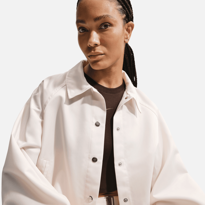 Nike Women's Oversized White Satin Coaches Jacket