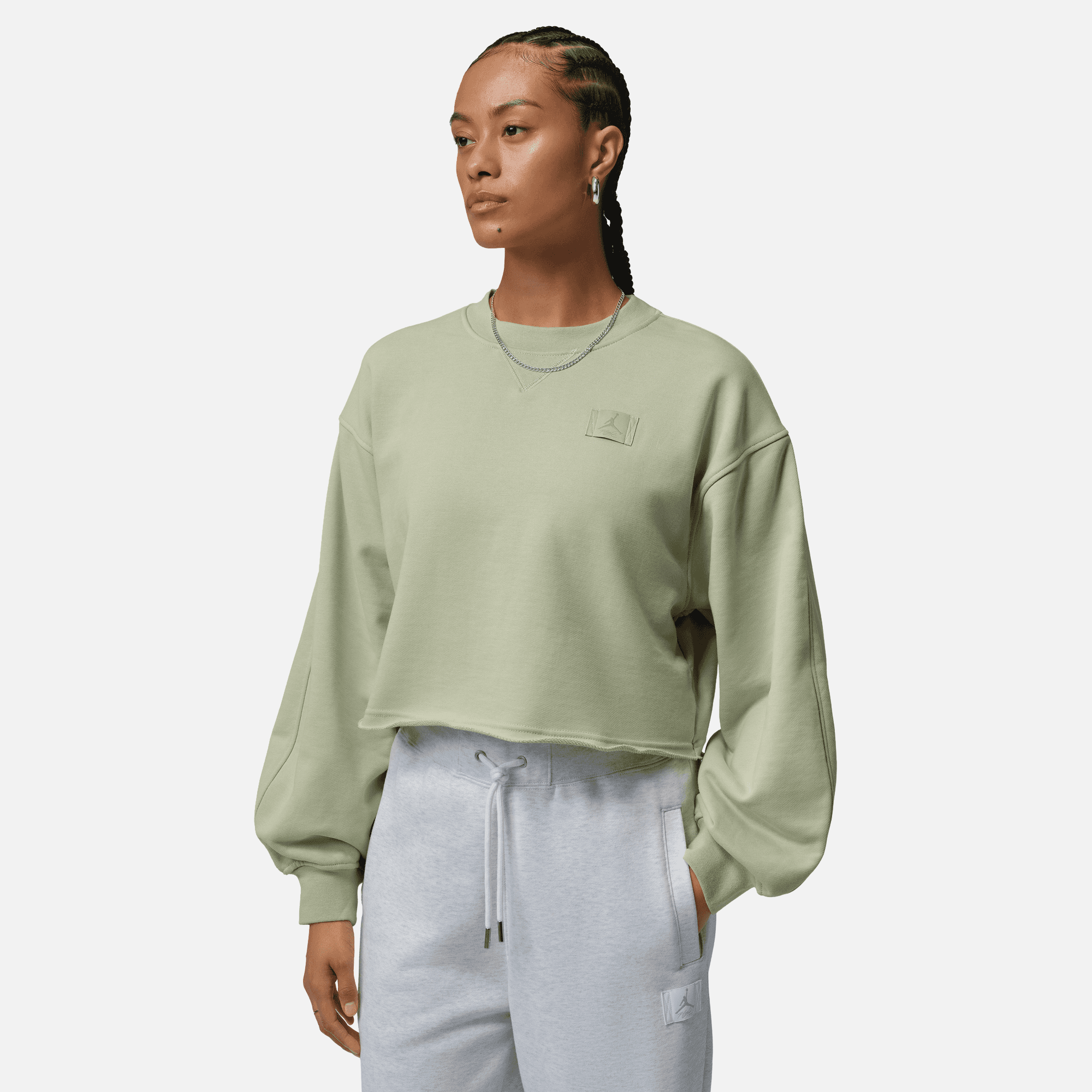 Air Jordan Women's Flight Fleece Olive Green Mod-Crop Sweatshirt
