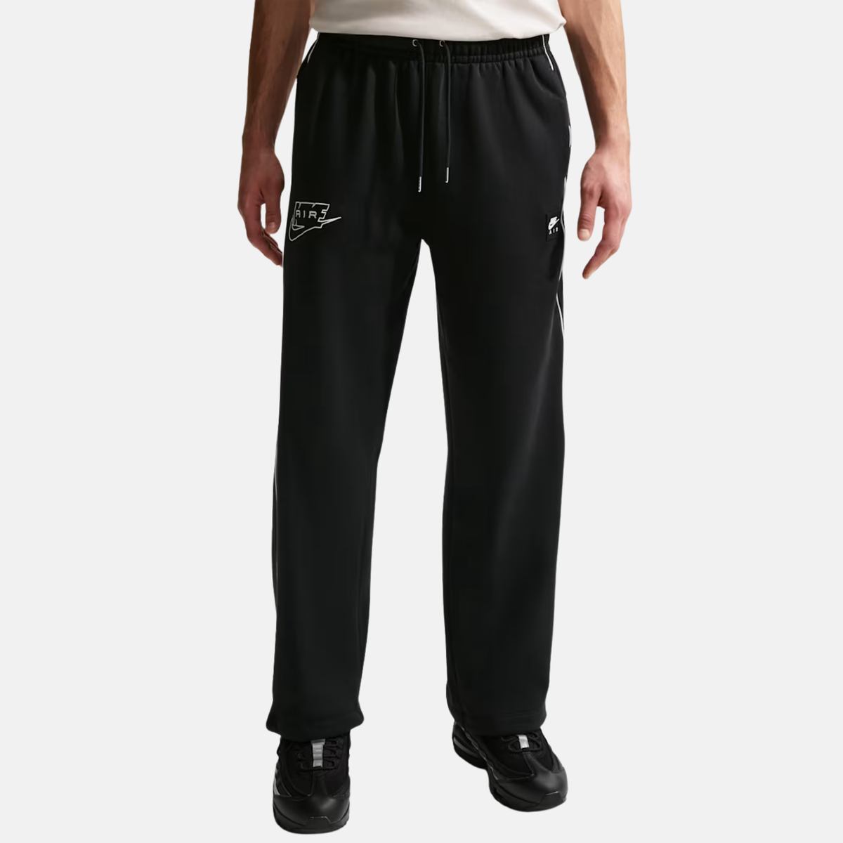 Nike Air Piping Open-Hem Black Fleece Pants