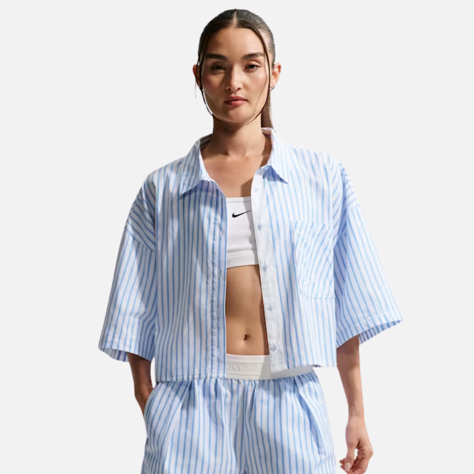Nike Women's Sportswear Chill Poplin Oversized Blue Top