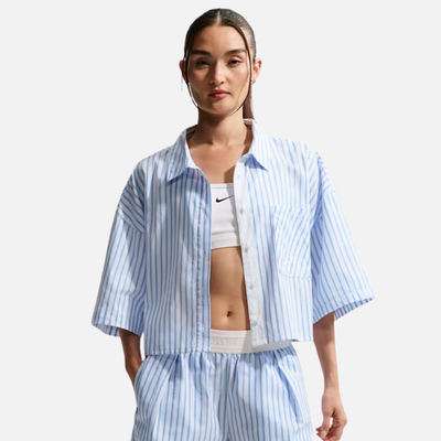 Nike Women's Sportswear Chill Poplin Oversized Blue Top
