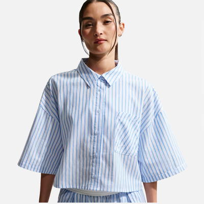 Nike Women's Sportswear Chill Poplin Oversized Blue Top