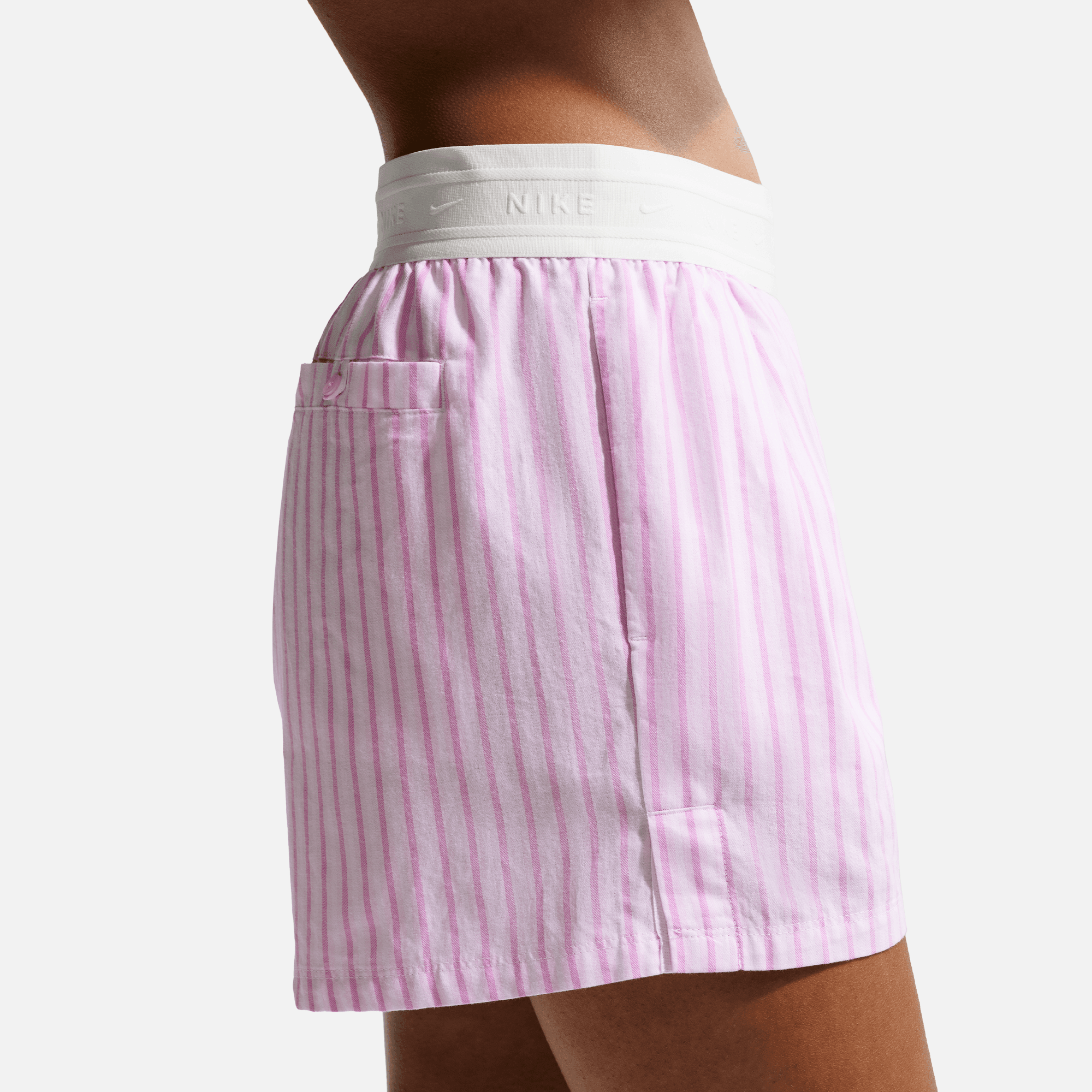 Nike Women's Sportswear Chill Poplin Pink Mid-Rise Stripe Shorts