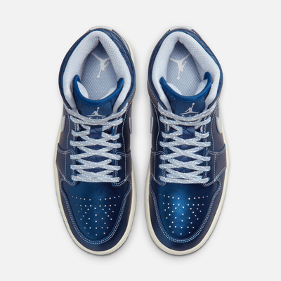 Air Jordan Women's 1 Mid Metallic Blue Quilted
