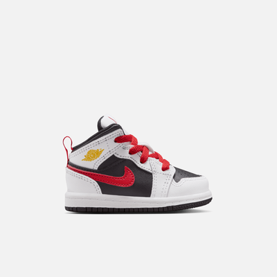 Air Jordan Kids' 1 Mid Black White Speed Red (TD)