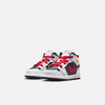 Air Jordan Kids' 1 Mid Black White Speed Red (TD)