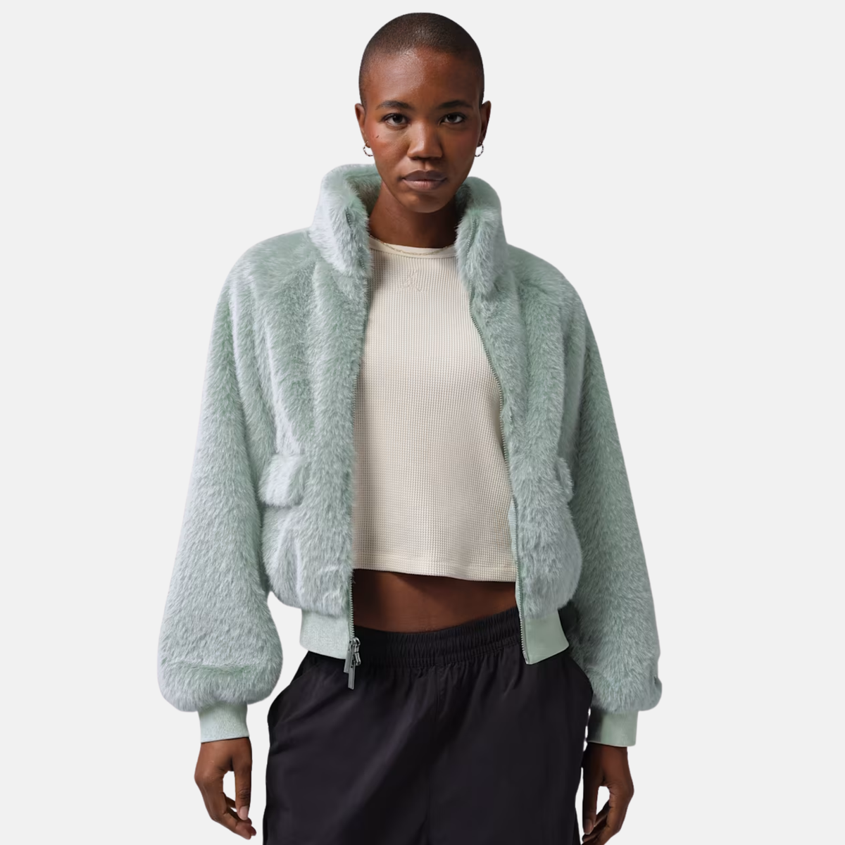 Air Jordan Women's Flight Fleece Green Faux Fur Jacket