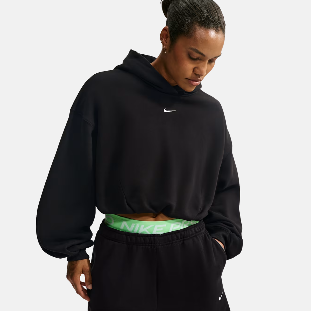 Nike Women's Studio Fleece Cropped Black Hoodie