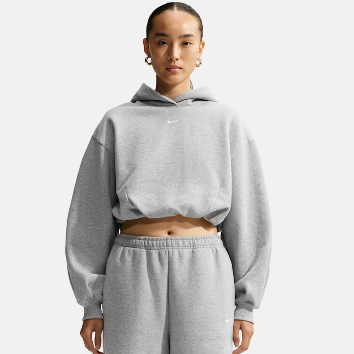 Nike Women's Studio Fleece Cropped Grey Hoodie