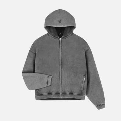 Represent Initial Boxy Oversized Zip Through Vintage Grey Hoodie