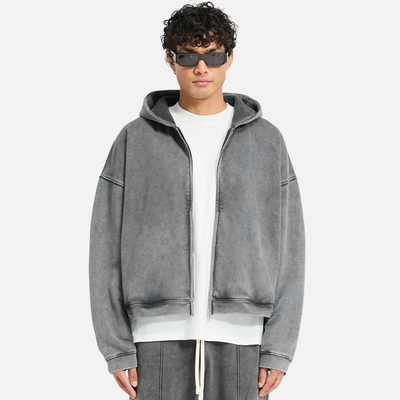 Represent Initial Boxy Oversized Zip Through Vintage Grey Hoodie