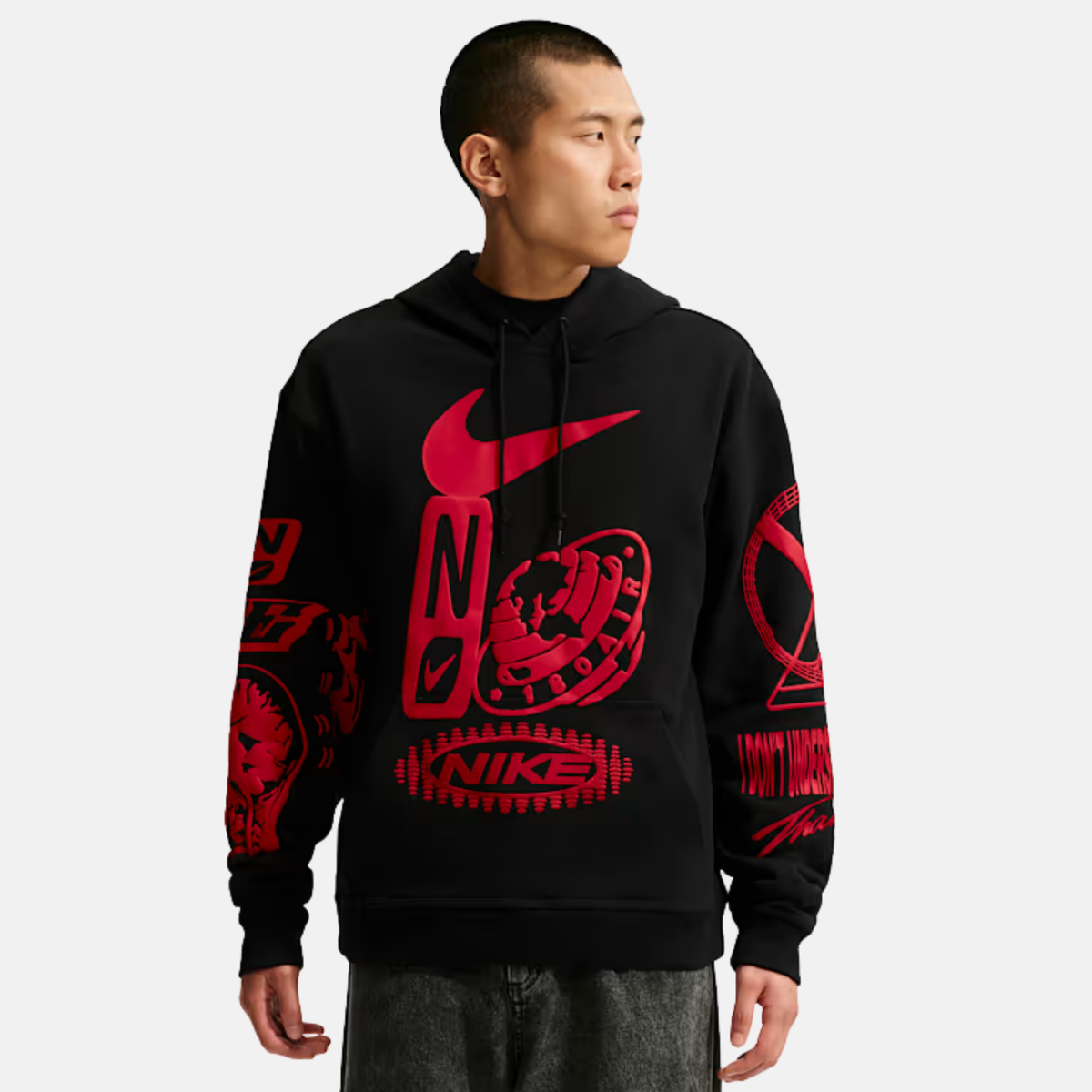 Nike Sportswear Novelty Thanks Black Red Hoodie