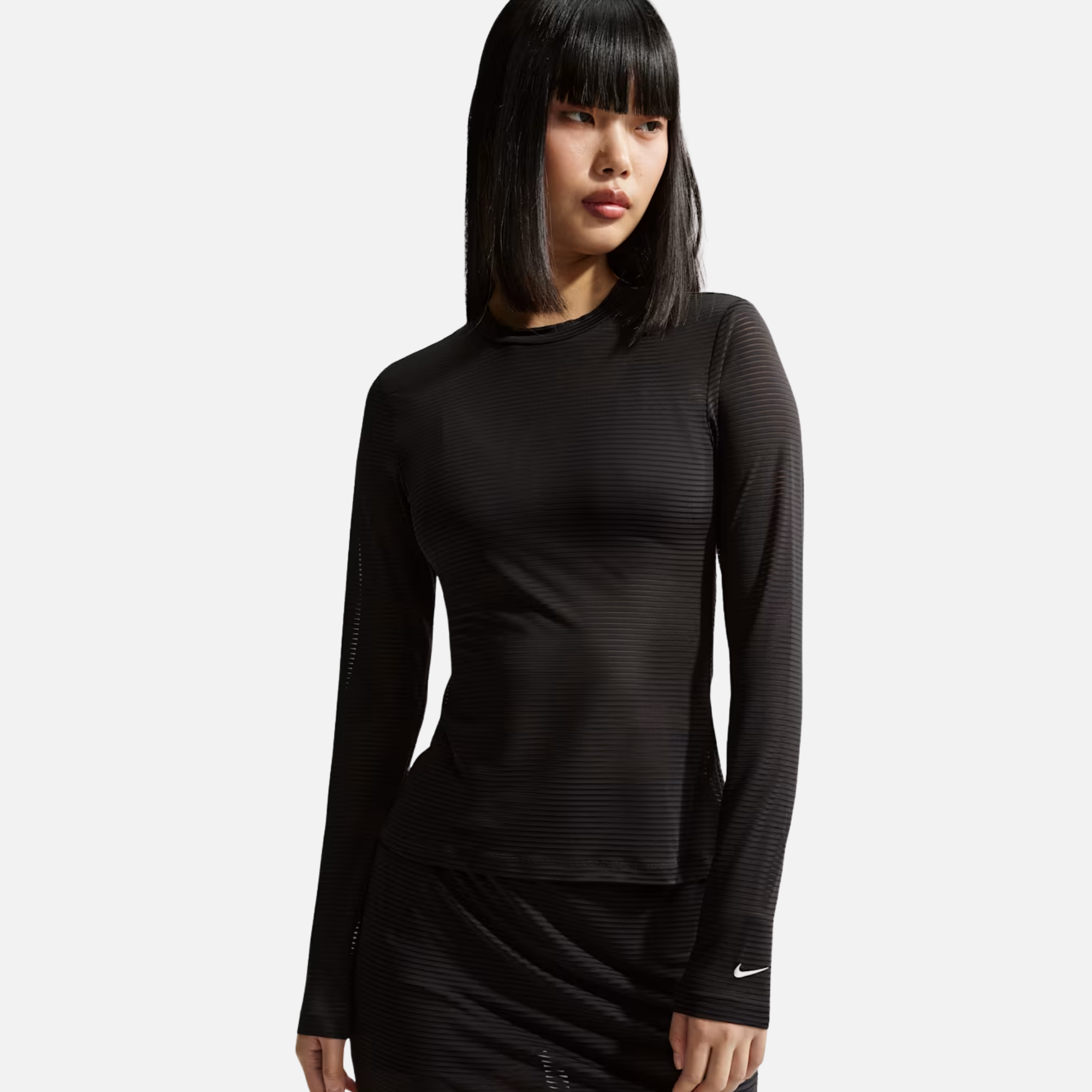Nike Women's Sportswear Black Tight Long-Sleeve Sheer Top