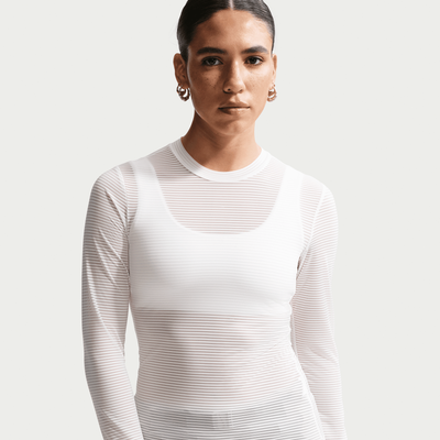Nike Women's Sportswear White Tight Long-Sleeve Sheer Top