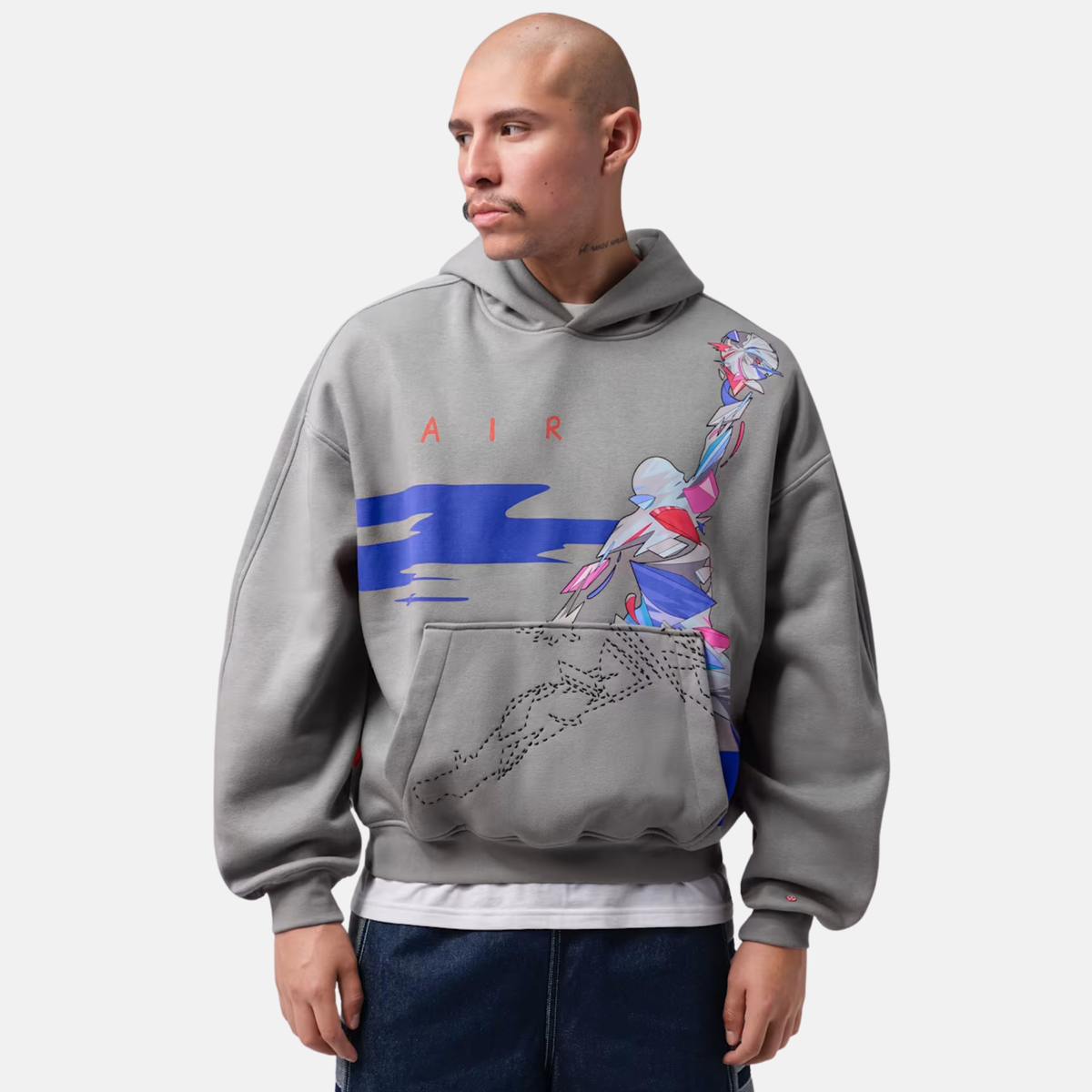 Air Jordan Brooklyn Oversized Graphic Fleece Pullover Grey Hoodie