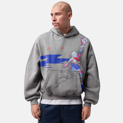 Air Jordan Brooklyn Oversized Graphic Fleece Pullover Grey Hoodie