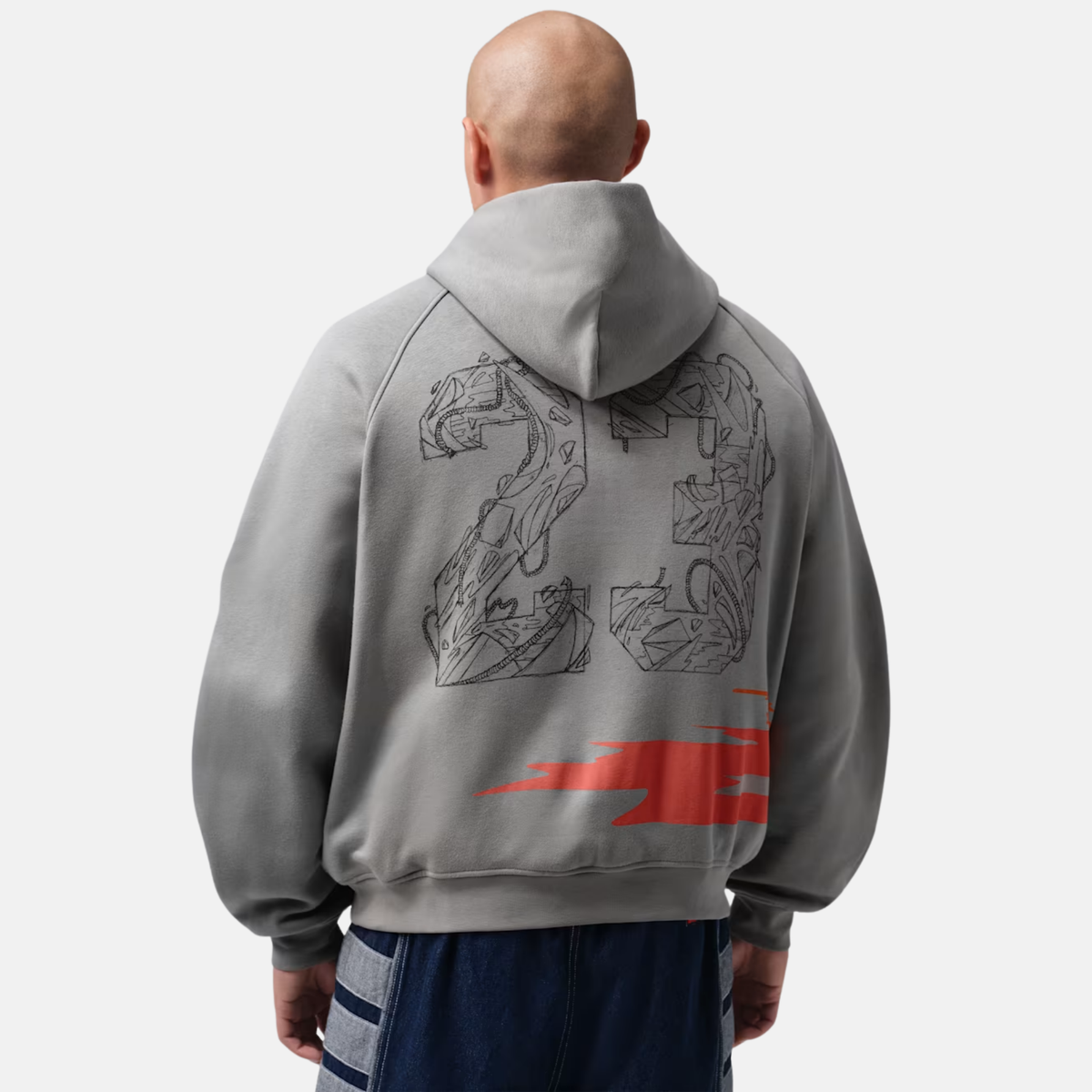 Air Jordan Brooklyn Oversized Graphic Fleece Pullover Grey Hoodie