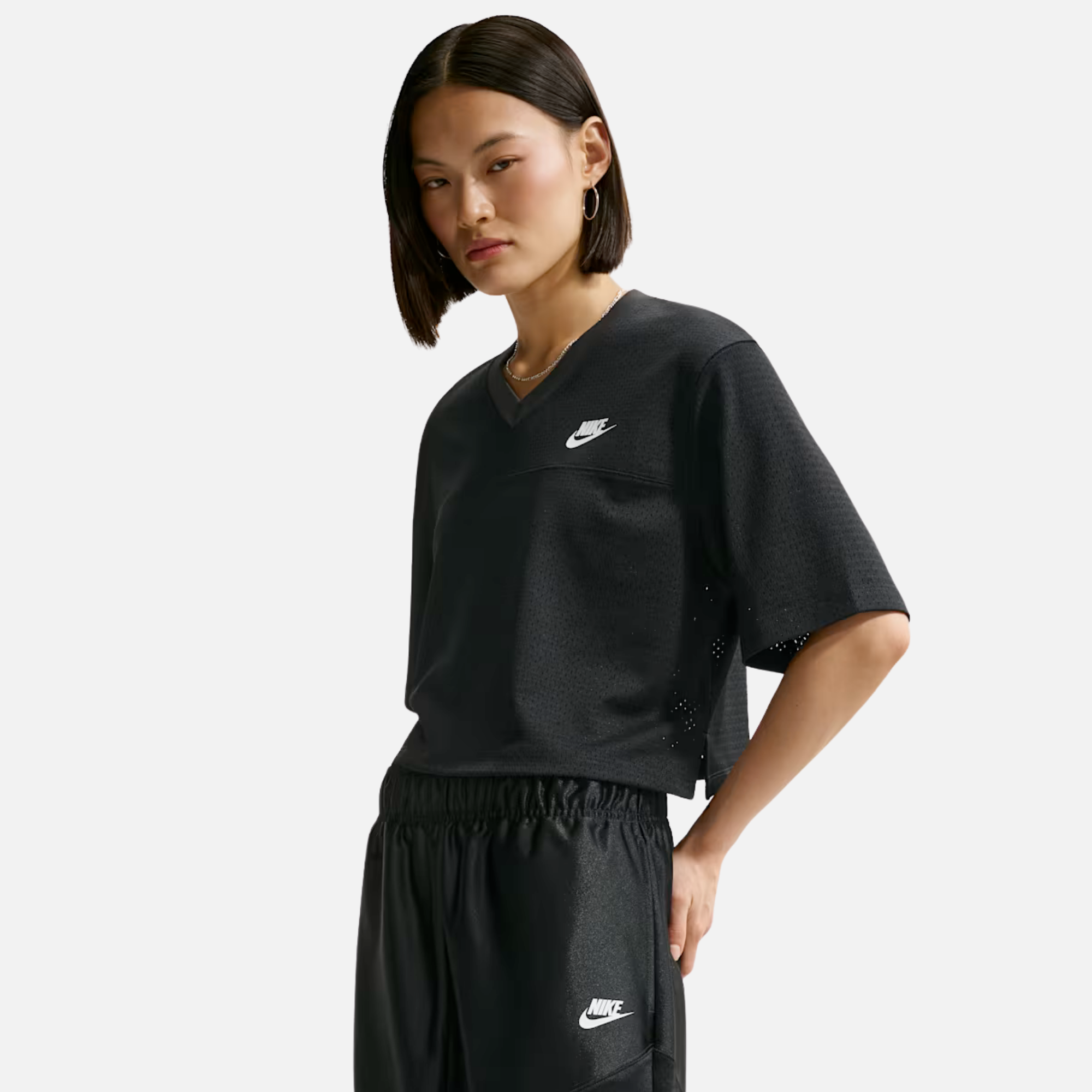 Nike Women's Sportswear Oversized Heritage Cropped Mesh Black Jersey