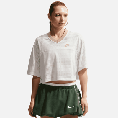 Nike Women's Sportswear Oversized Heritage Cropped Mesh White Jersey
