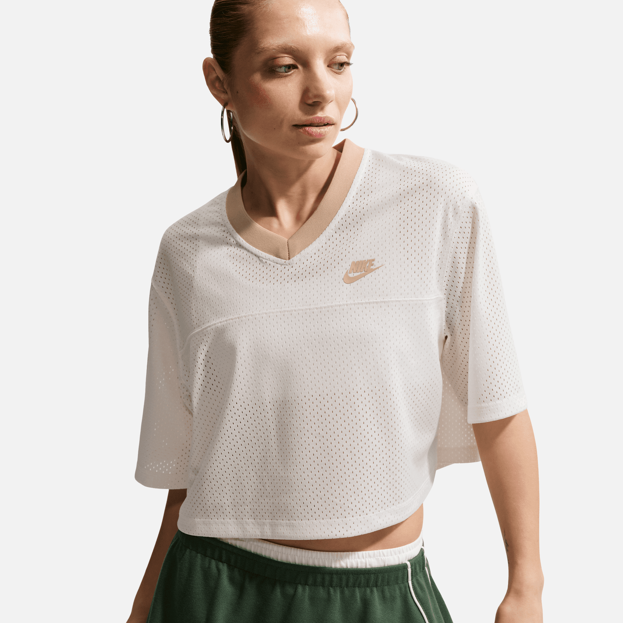 Nike Women's Sportswear Oversized Heritage Cropped Mesh White Jersey