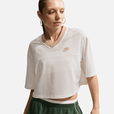 Nike Women's Sportswear Oversized Heritage Cropped Mesh White Jersey