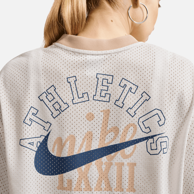 Nike Women's Sportswear Oversized Heritage Cropped Mesh White Jersey