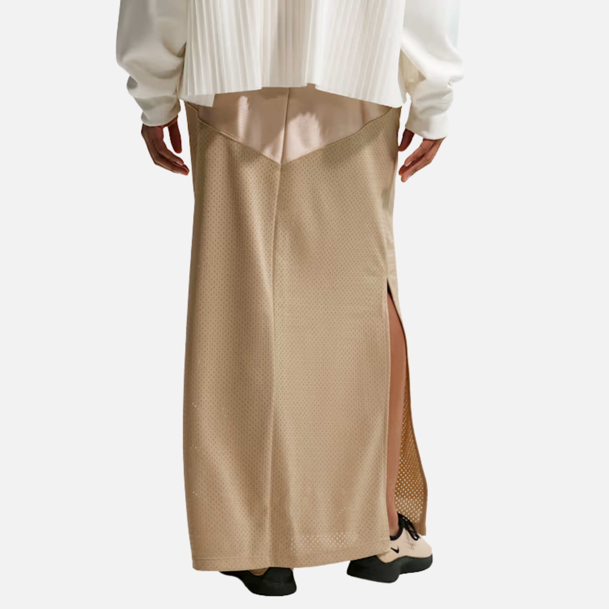 Nike Women's Sportswear Mid Rise Satin Mesh Tan Skirt